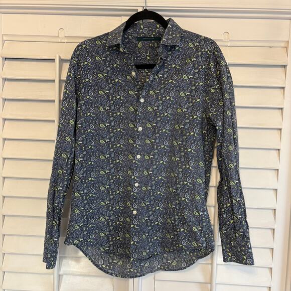 Perry Ellis Blue Paisley Button Down‎ Shirt Size Medium - Picture 1 of 8